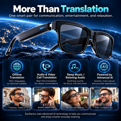 🌍👓 AI Smart Translation Glasses – 164+ Languages, Music, Calls & Everyday Wear