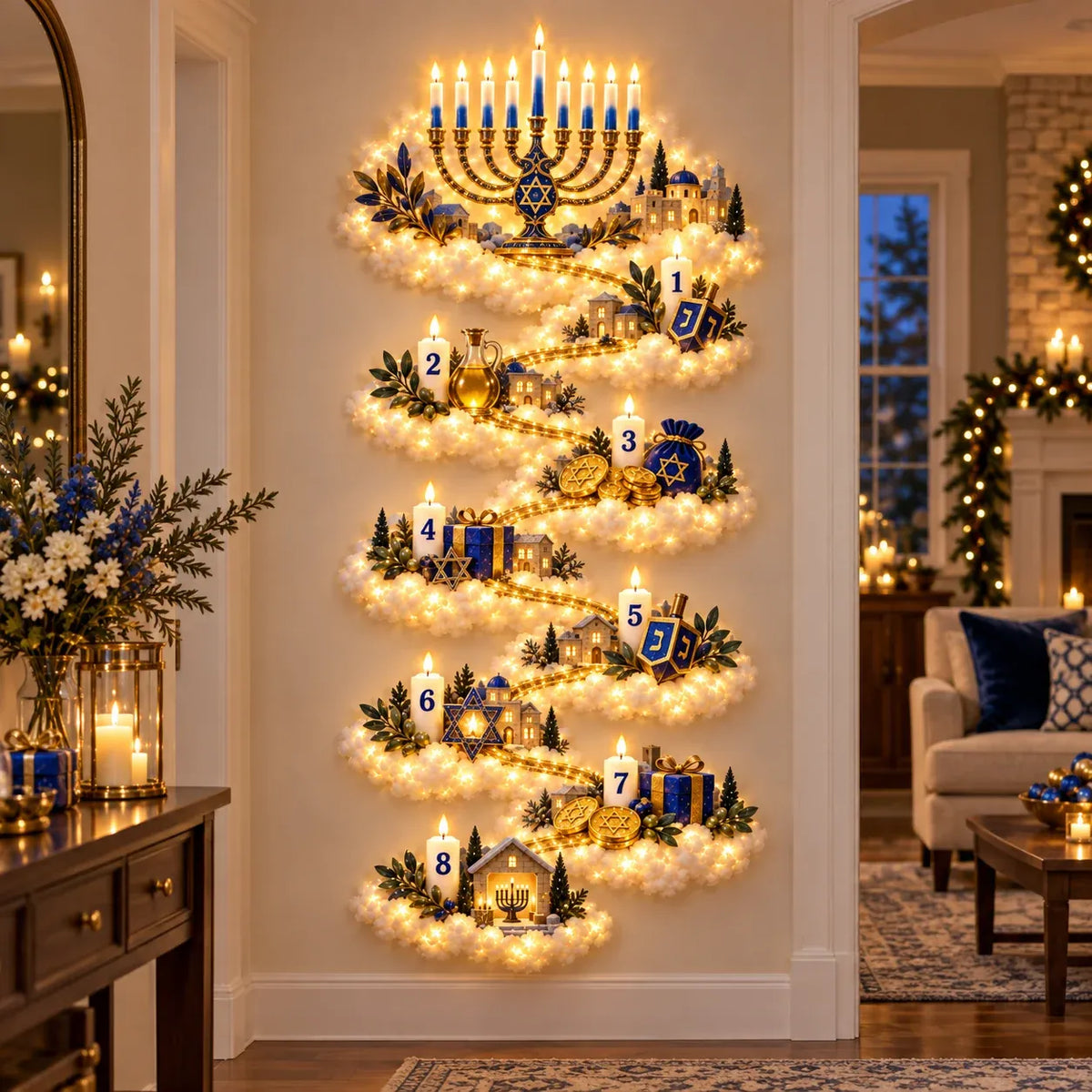🔥🏘🕎 Hanukkah Festival of Lights Wall Decor Collection – 4 Glowing Designs Celebrating Eight Nights of Light ✨