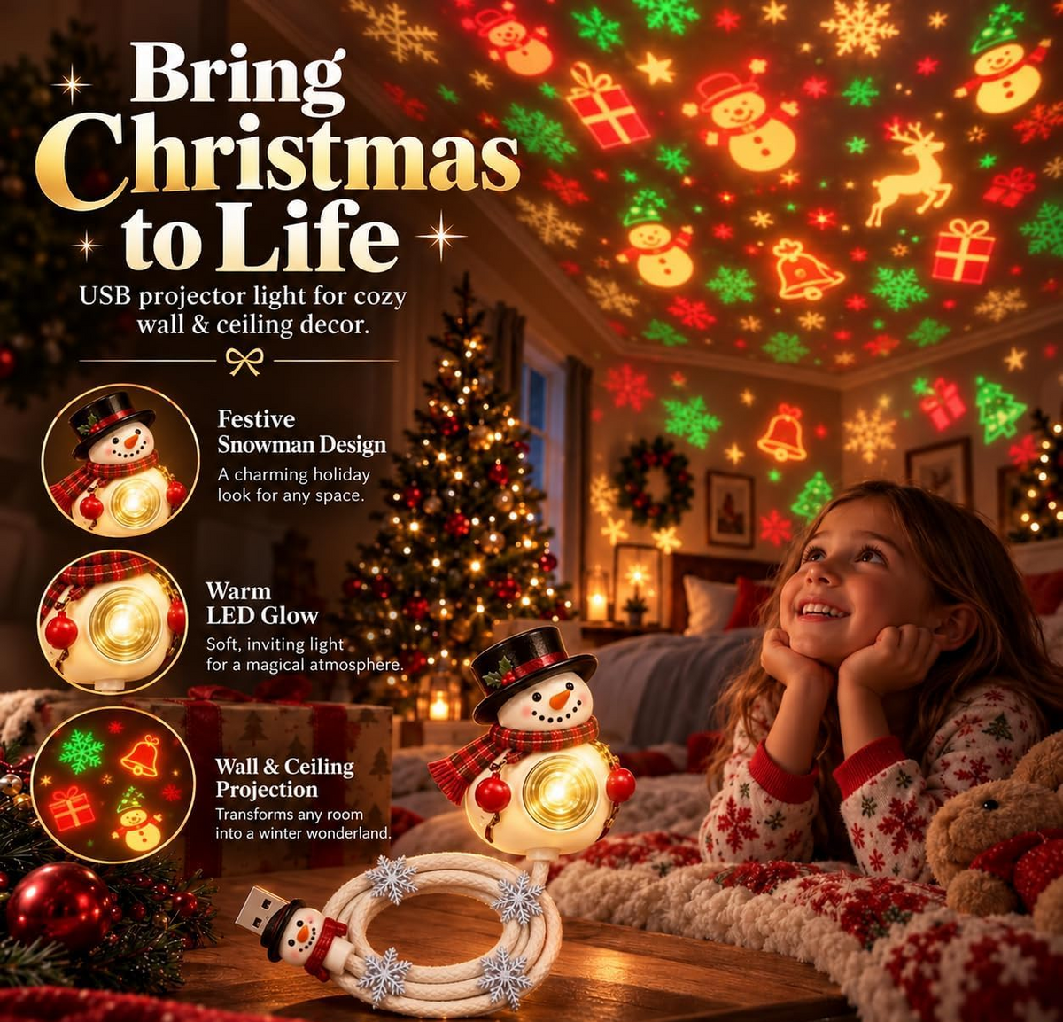 🎄 Plug & Play Christmas Tree Projector – 6 Festive Scenes for Walls & Ceilings ✨