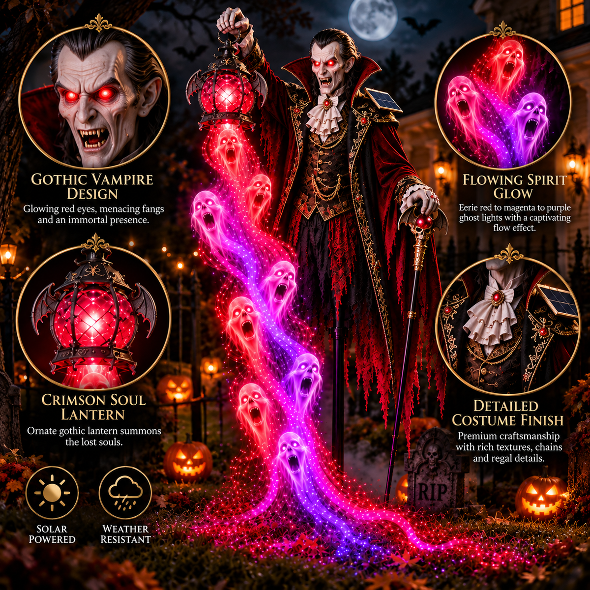 🎁 Today Only: 50% OFF 🎁🧛 Vampire Lord Crimson Soul Solar Garden Light