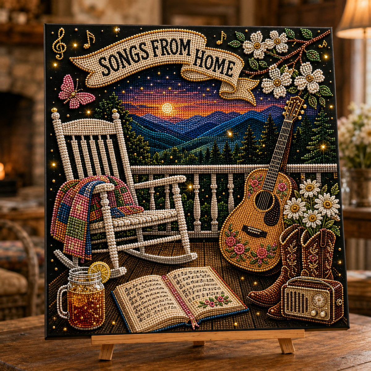 💥 LAST DAY 49% OFF – 🎶 Country Music 3D Pearl Art Kit 💎 – DIY Flocked Canvas Tribute Craft with Resin Pearls