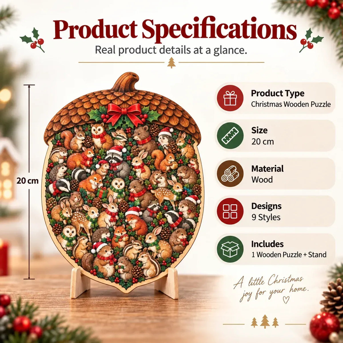🎄🧩 Wooden Christmas Puzzle Set with Stand – 9 Festive Designs to Build & Display