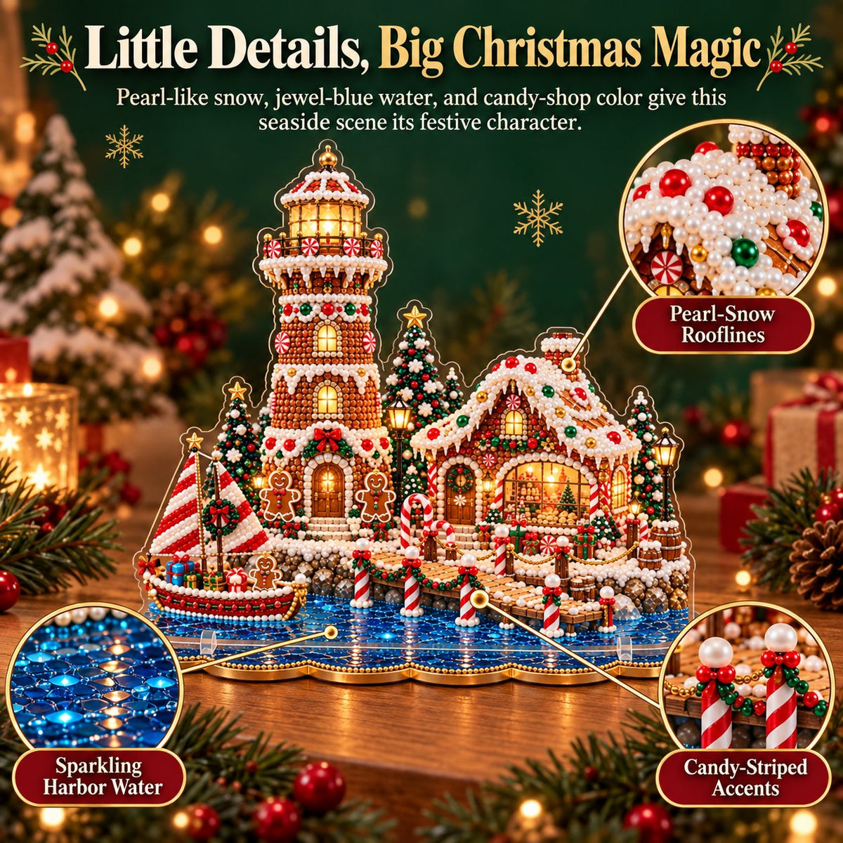 🎄 LAST DAY 49% OFF – Premium 2D Pearl Christmas Lighthouse Diamond Painting Art Kit | Luxury Flocked Canvas with Scratch-Resistant Non-Fading Pearl Beads DIY Holiday Decor 🎅⛄️❄️