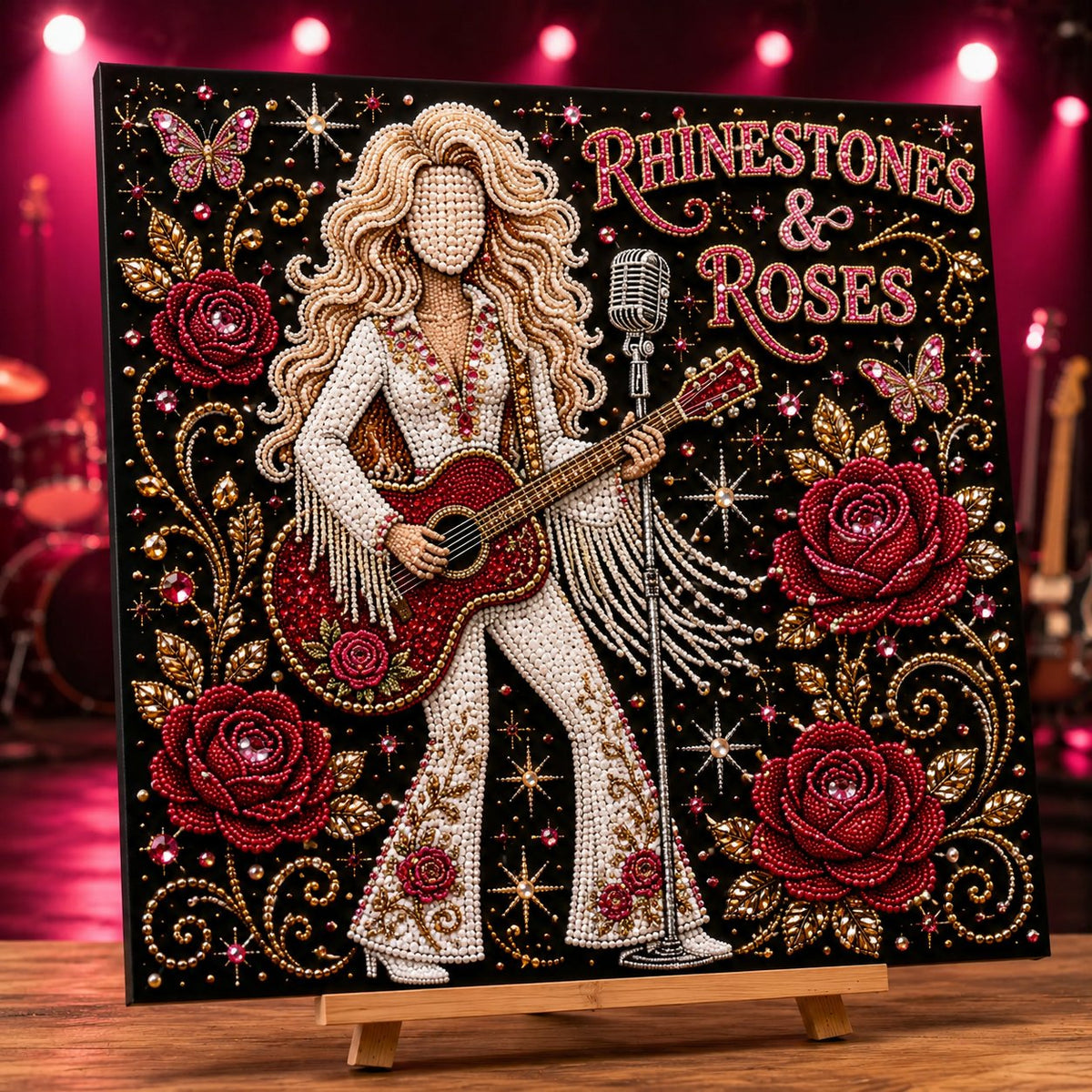 💥 LAST DAY 49% OFF – 🎶 Country Music 3D Pearl Art Kit 💎 – DIY Flocked Canvas Tribute Craft with Resin Pearls