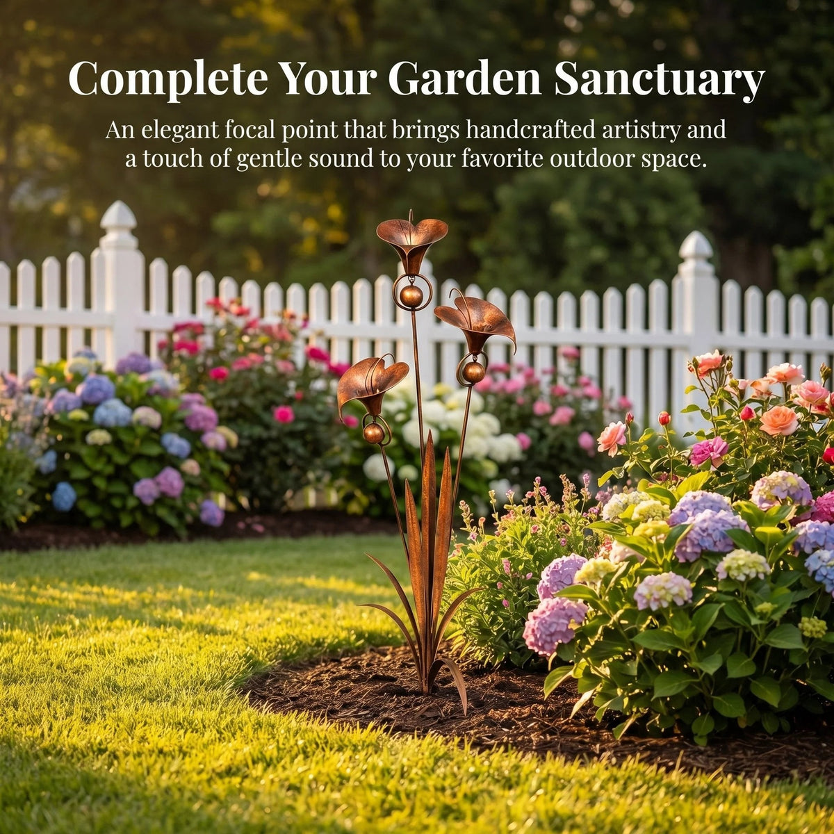🏡Flamed Copper Three Calla Lilies Garden Stake with Bells