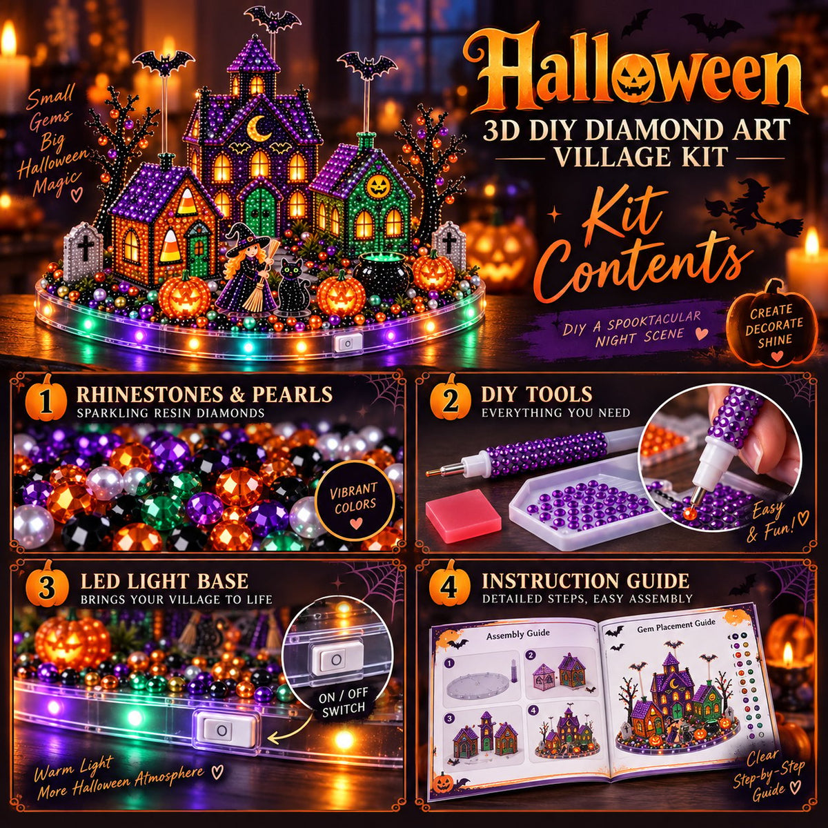 🎃 3D DIY Halloween Village Diamond Art Kit – Spooky Miniature Craft & Holiday Decor