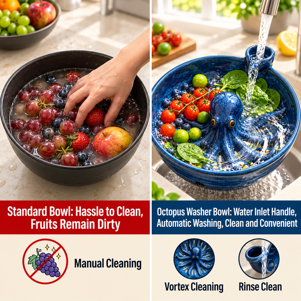🐙 Just Add Water — Let the Vortex Wash Your Produce for You!