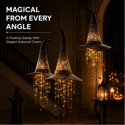 🧙‍♀️ Lighted Witch Hat Hanging Chime ✨ Battery-Powered Halloween Décor