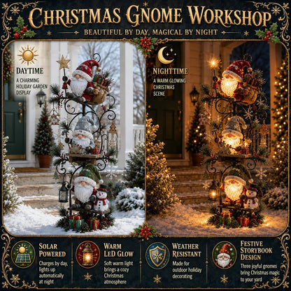 🎄🍄 Christmas Gnome Workshop Solar Garden Light – Magical Outdoor Holiday Yard Decor 🎁🌟