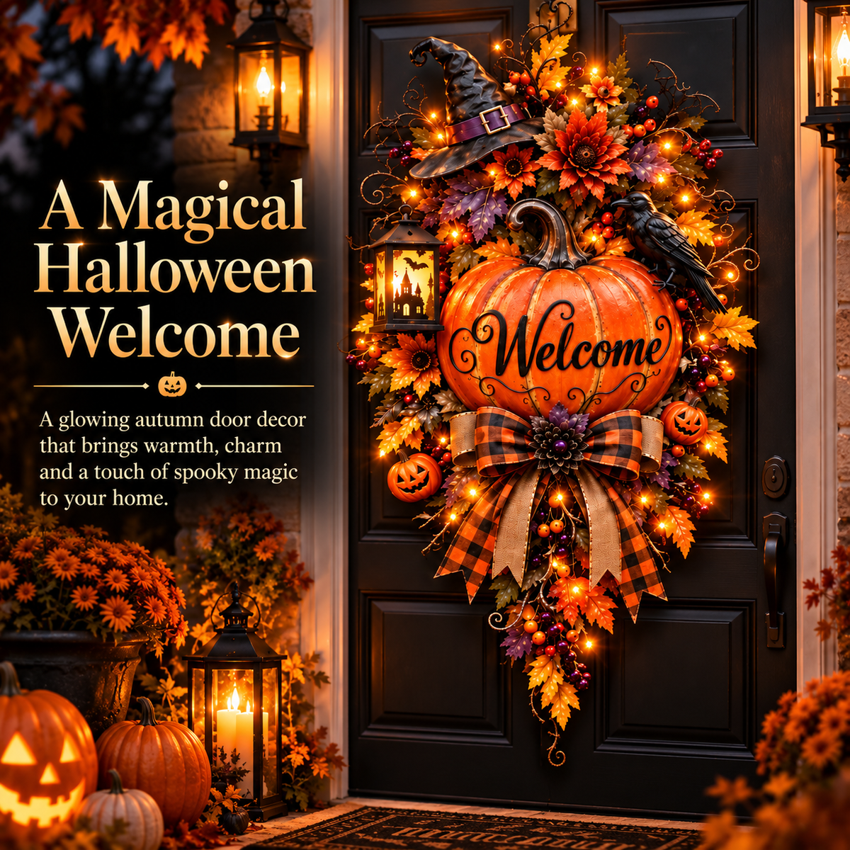 🎃 Lighted Halloween Pumpkin Welcome Door Swag