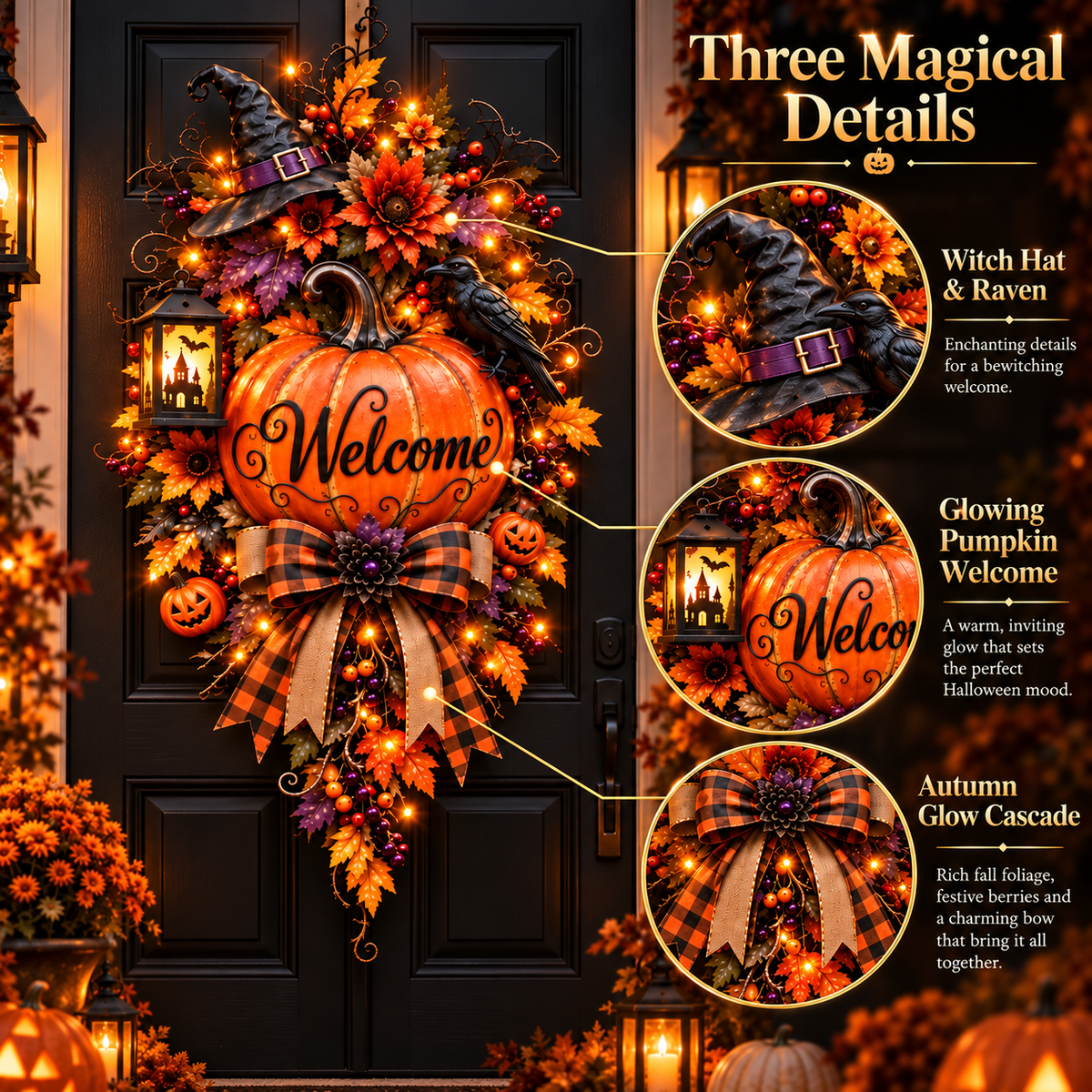🎃 Lighted Halloween Pumpkin Welcome Door Swag