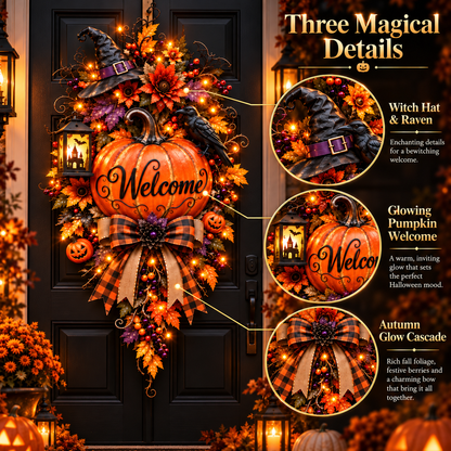 🎃 Lighted Halloween Pumpkin Welcome Door Swag