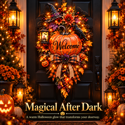 🎃 Lighted Halloween Pumpkin Welcome Door Swag