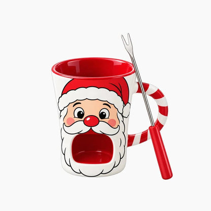 🎅Christmas Chocolate Fondue Mug – Ceramic Candle Warmer Cup with Dipping Fork