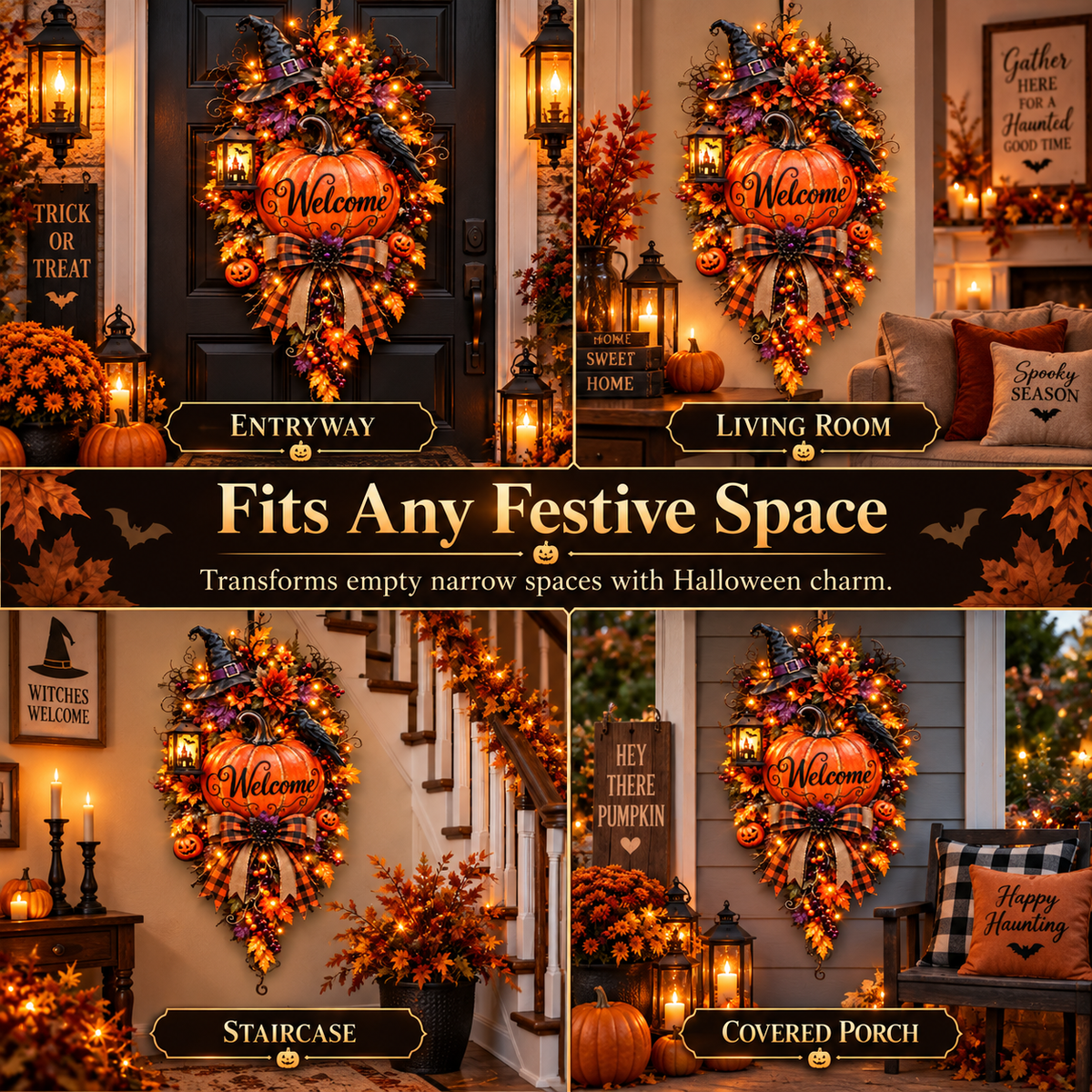 🎃 Lighted Halloween Pumpkin Welcome Door Swag