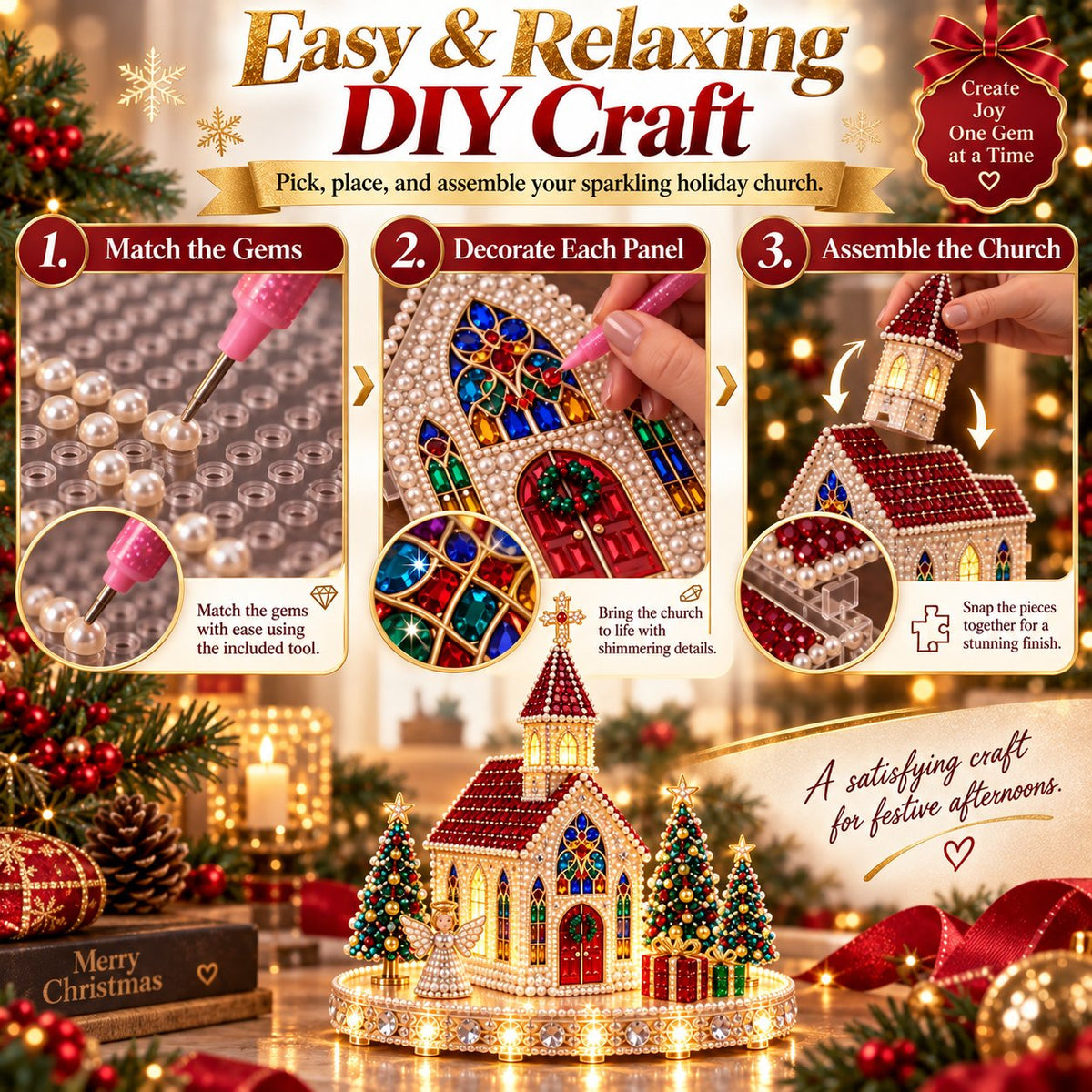 💯🔥Sparkling Christmas Church DIY Gem Art Kit
