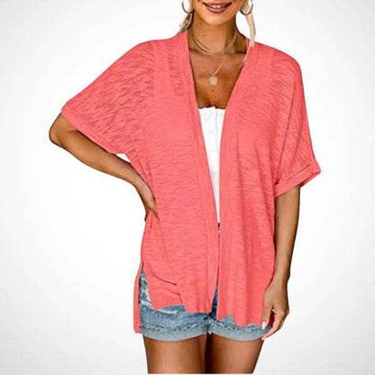 Womens Lightweight Cardigan 2026 Summer Short Sleeve Open Front Beach Coverup Vacation Outdoorfun Knitwear Comfort Casual Loose Minimalist Basic Knitting Batwing Shortsleeve Tops Womenswear