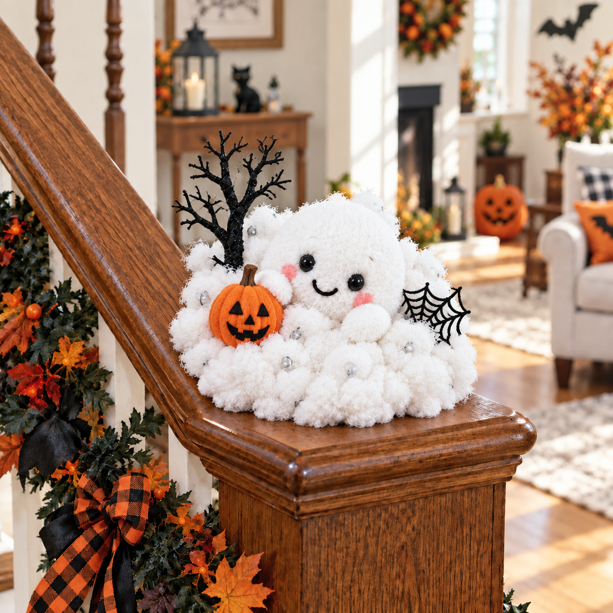 👻✨ Glowing Ghost Stairway Decor – Spooky Halloween Railing Lights