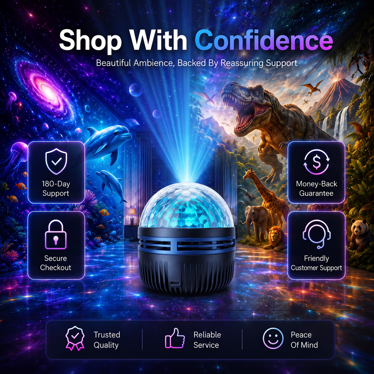 ⏰ LAST DAY 50% OFF 🦖360° Smart Holographic Starry Sky Projector (HD Smart Dynamic 5D)