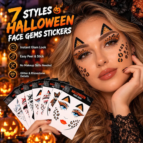 ✨🎃 Halloween Face Gem Stickers – Easy Costume & Party Glam