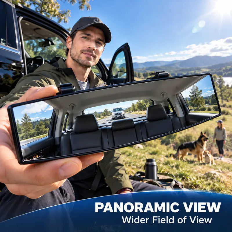 🚘 Wide Angle Rear View Mirror – 12' Anti-Glare Panoramic Clip-On Car Mirror