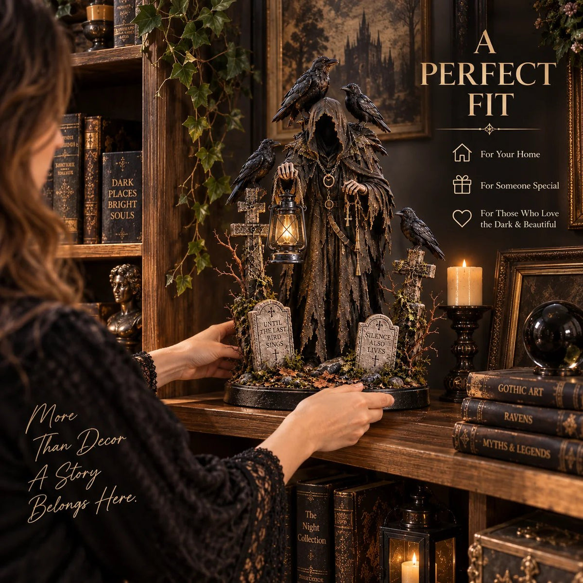 Keeper of the Last Light – Raven Guardian Lantern Statue
