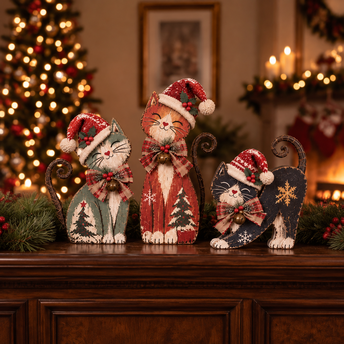 🎄🐱Vintage Lighted Christmas Cat Trio