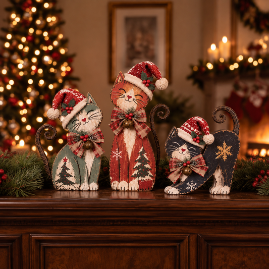 🎄🐱Vintage Lighted Christmas Cat Trio