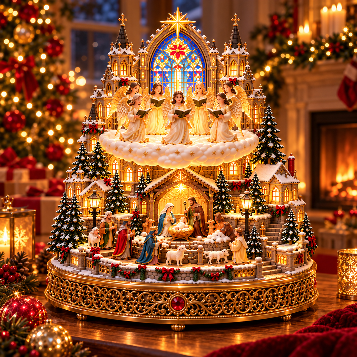 🔥 LAST DAY 49% OFF 🔥 Heavenly Angel Choir | Lighted & Rotating Christmas Nativity Village