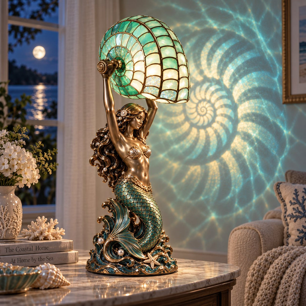 🧜‍♀️ Moon-Tide Mermaid Nautilus Lamp