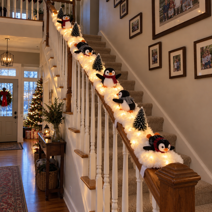 🐧Playful Penguin Snowy Stair Railing Decor