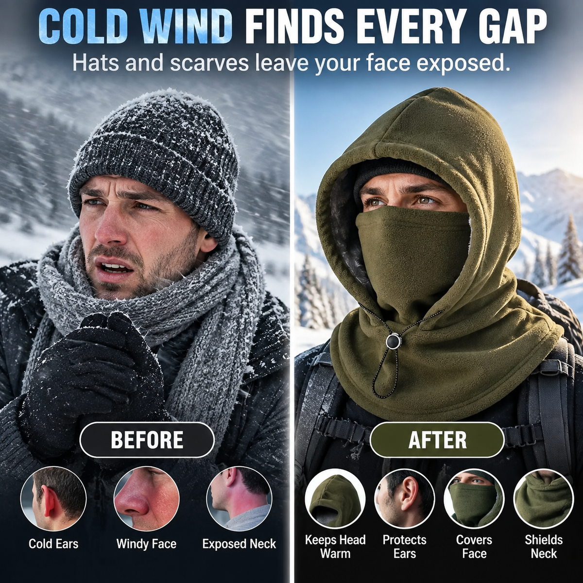 45% OFF🥶 Fleece Balaclava Hood – Full Face & Neck Winter Protection for Outdoor Adventures