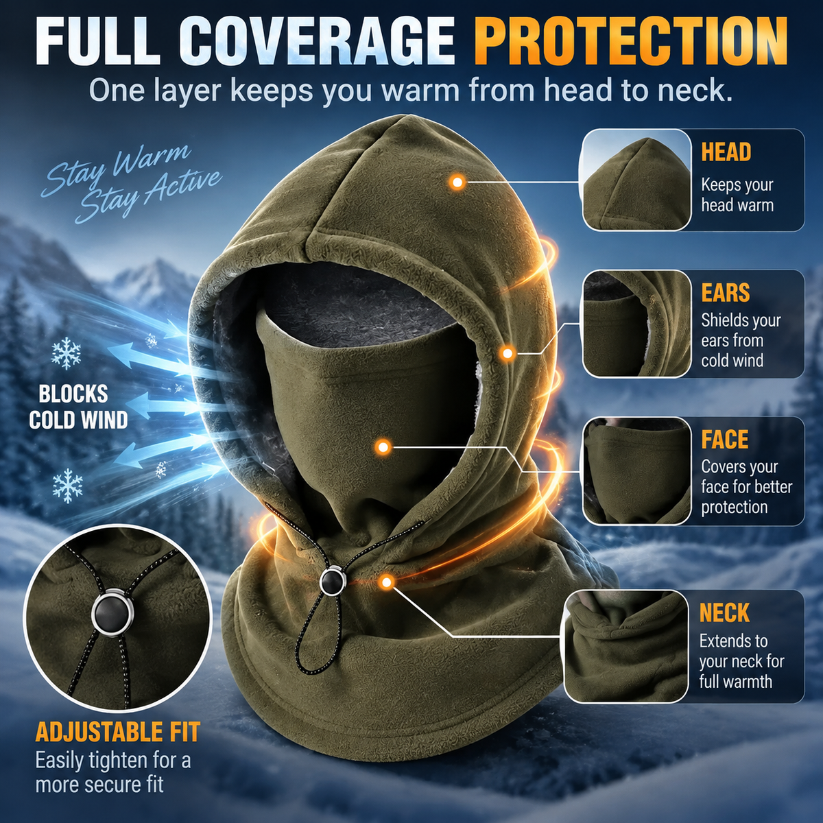 45% OFF🥶 Fleece Balaclava Hood – Full Face & Neck Winter Protection for Outdoor Adventures