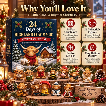 🐮 24-Day Highland Cow Christmas Advent Calendar – Festive Collectibles & Holiday Surprises