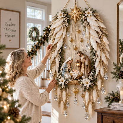 ✨Last Day 49% OFF✨✝️ Angel Wings Faith Nativity – Lighted Holy Birth Wall Decor