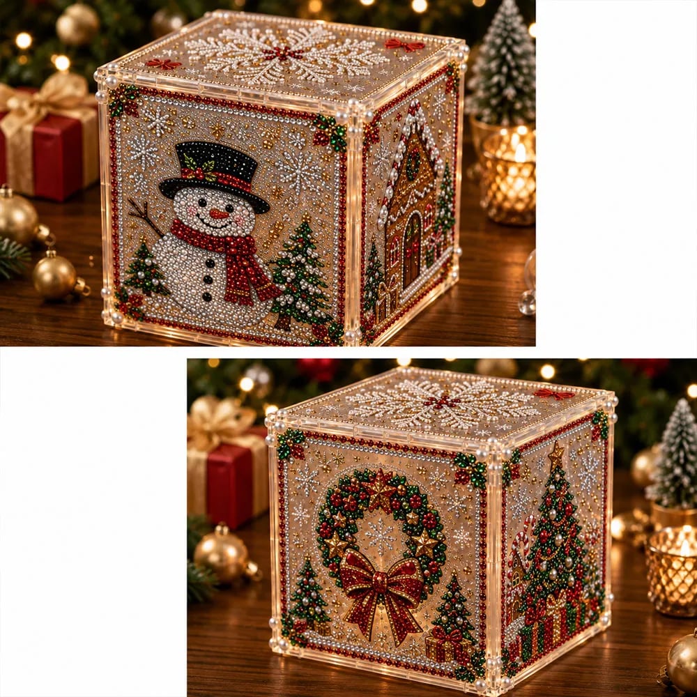 🎄✨ 3D Light-Up Christmas Diamond Painting Gift Box DIY Kit – Sparkling Holiday Craft Decor