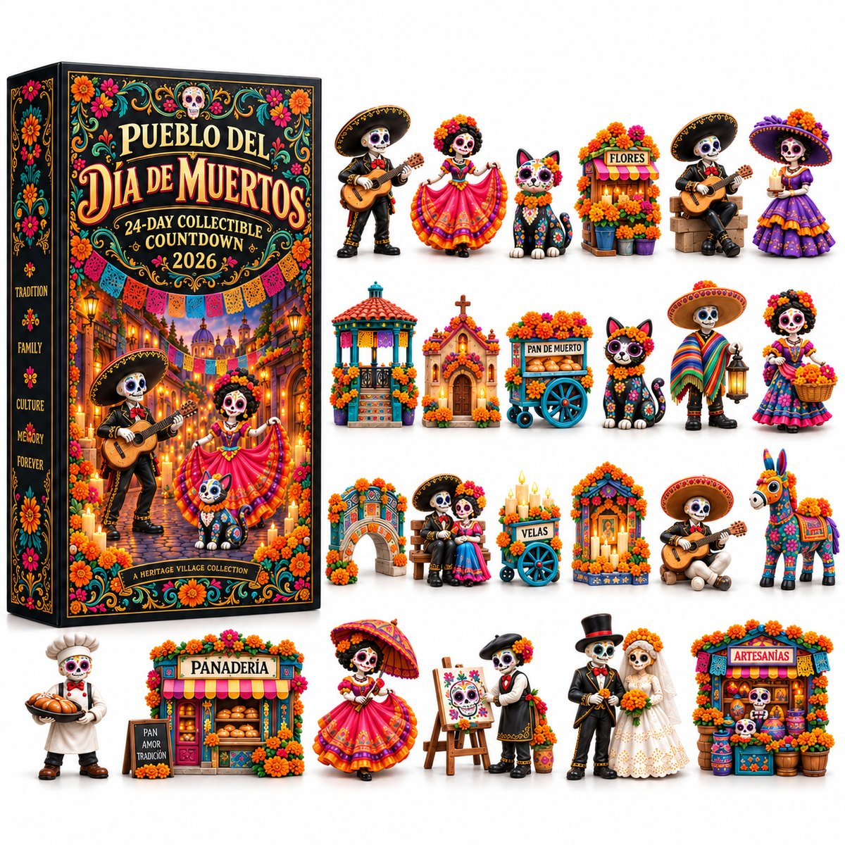 💀🌼24-Day Day of the Dead Collectible Countdown Calendar with 24 Unique Miniatures
