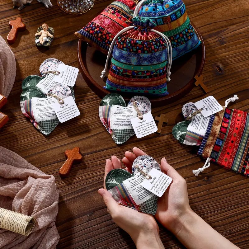 ⏰ LAST DAY 45% OFF - 🎁 Pocket Prayer Quilt Set | Mini Handmade Prayer Blankets with Cross & Drawstring Bag Christian Gifts ✝️