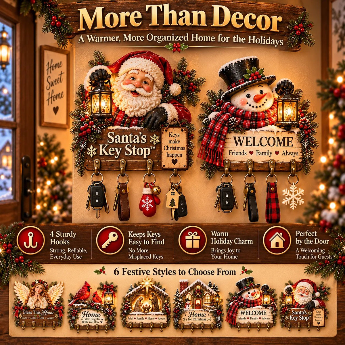 ✨Welcome Key Holder™– Lighted Christmas Entryway Wall Decor