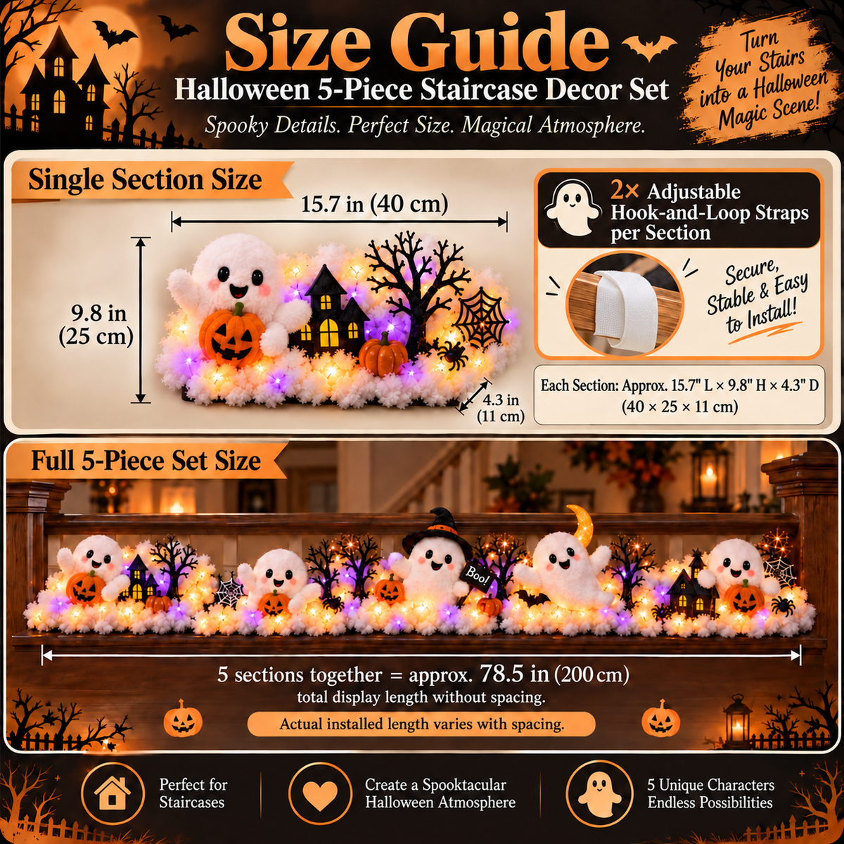 👻✨ Glowing Ghost Stairway Decor – Spooky Halloween Railing Lights