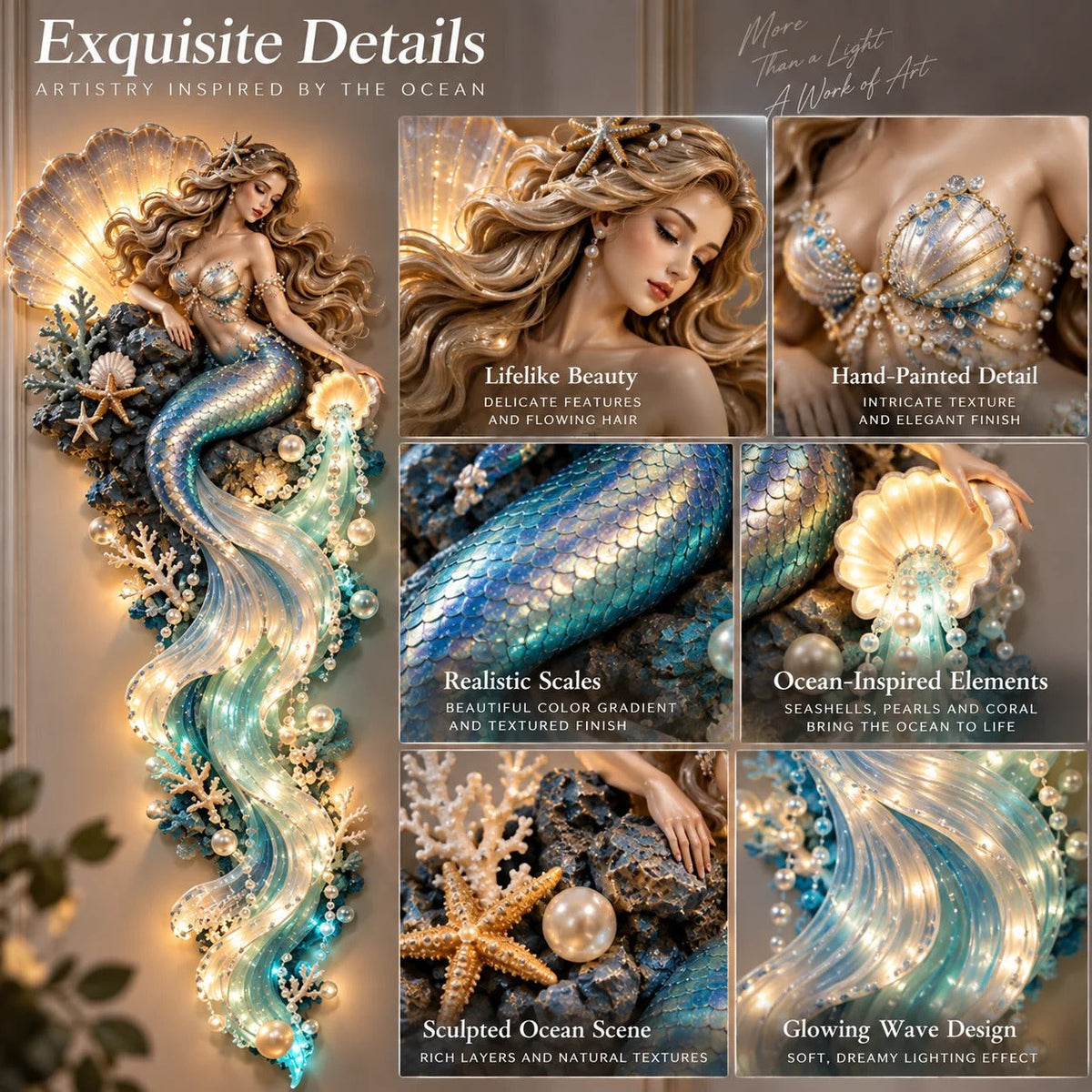 ⏰Limited Stock 49% OFF - 🌊✨ Enchanted Ocean Legends™ Lighted Wall Décor Collection 🐋🧜‍♀️