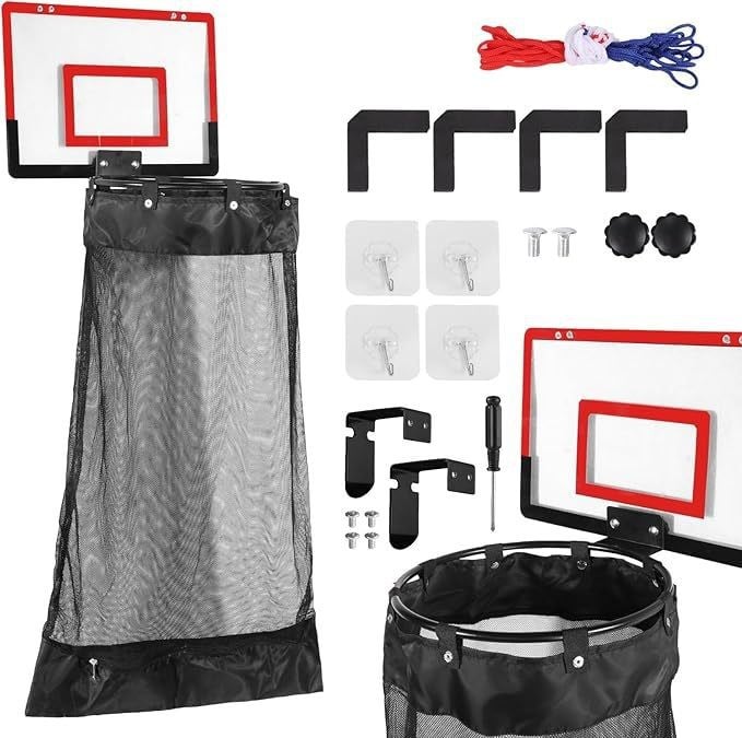 🏀 2-in-1 Over-the-Door Basketball Hoop & Laundry Hamper – Kids Indoor Room Organizer