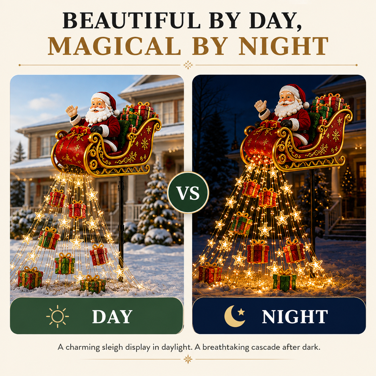 🎄🎅✨ 2026 New Santa’s Flying Sleigh Gift Cascade – Solar Christmas Garden Light