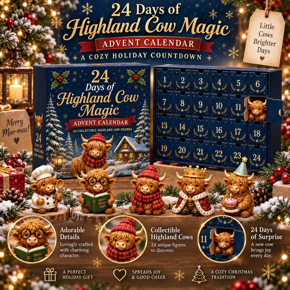 🎄 Highland Cow Advent Calendar 2026 – 24-Day Collectible Figurine Countdown