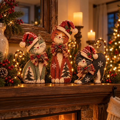 🎄🐱Vintage Lighted Christmas Cat Trio