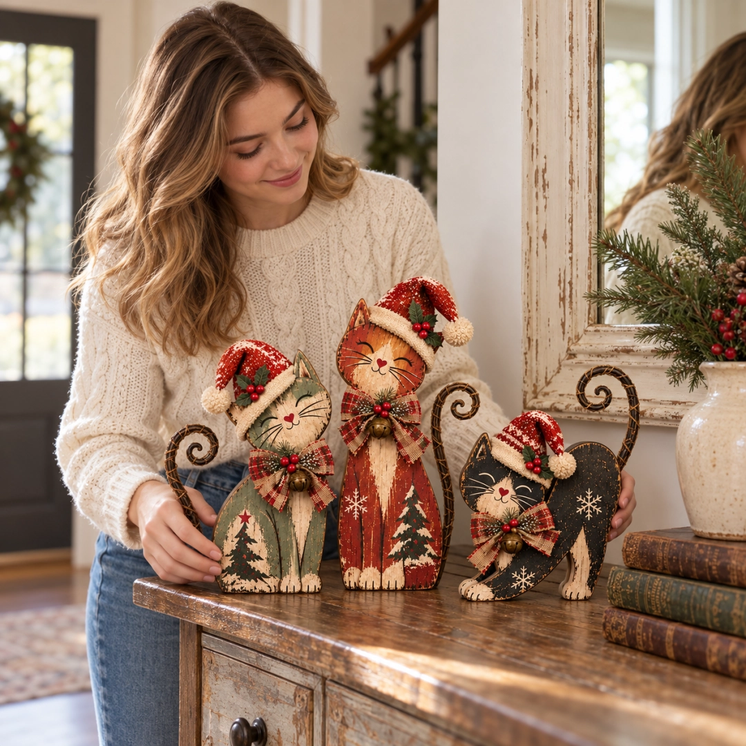🎄🐱Vintage Lighted Christmas Cat Trio