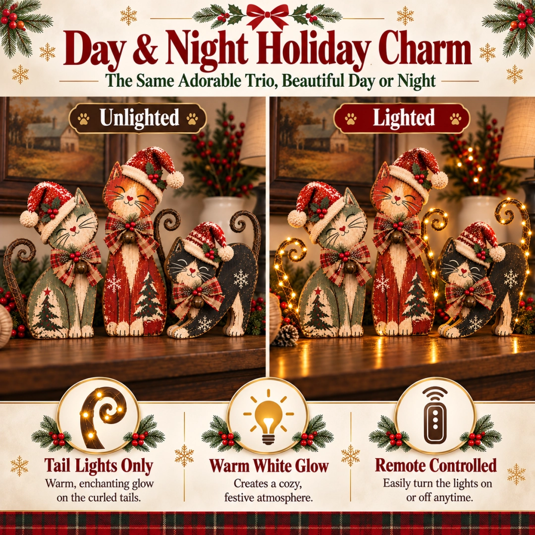 🎄🐱Vintage Lighted Christmas Cat Trio