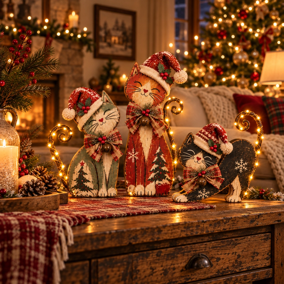 🎄🐱Vintage Lighted Christmas Cat Trio