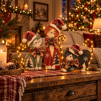 🎄🐱Vintage Lighted Christmas Cat Trio