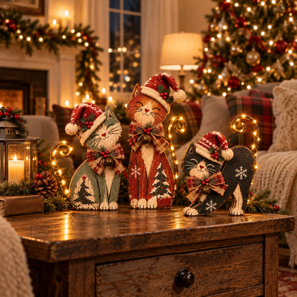🎄🐱Vintage Lighted Christmas Cat Trio